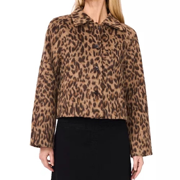 Vince Camuto Brown Leopard Print Teddy Jacket Size M Medium